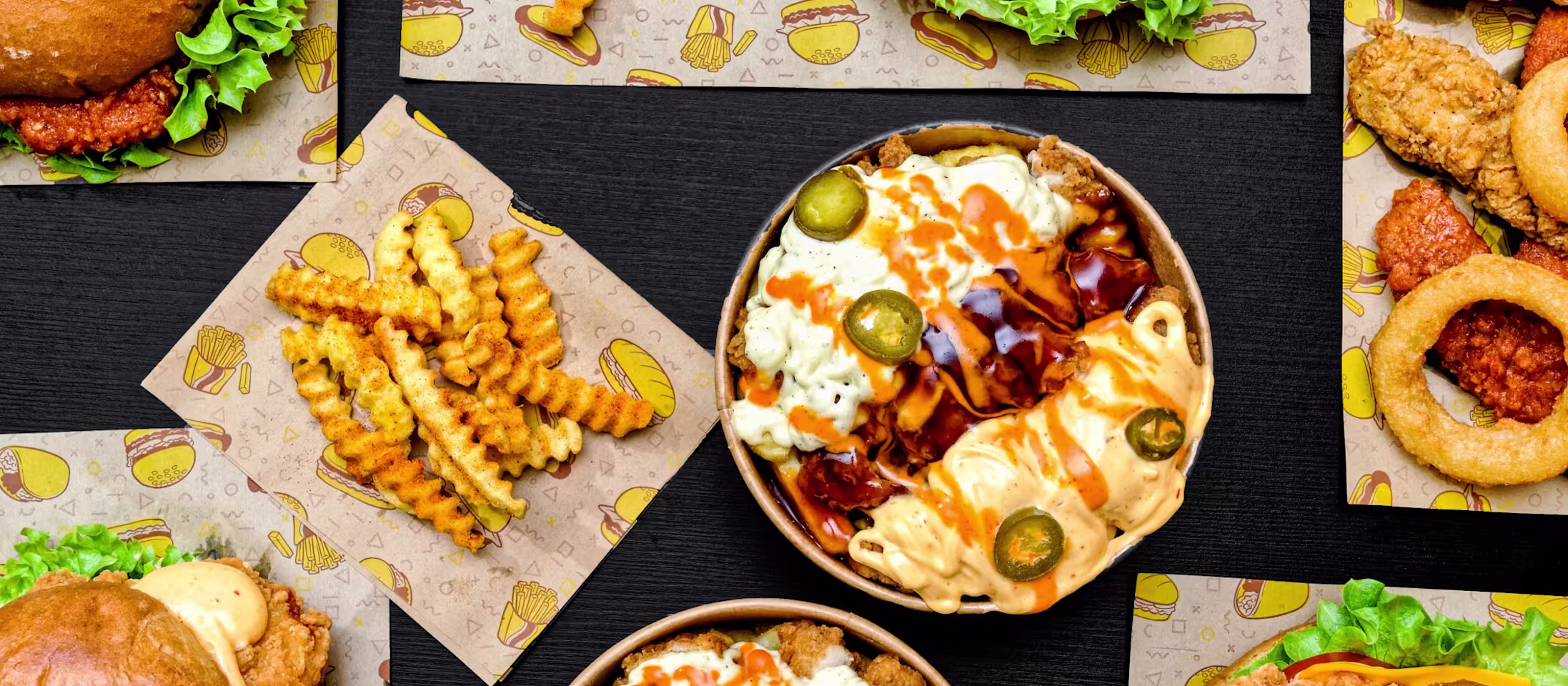 FFC burgers, krokante kip, friet en Cocktail Chicken Bowl