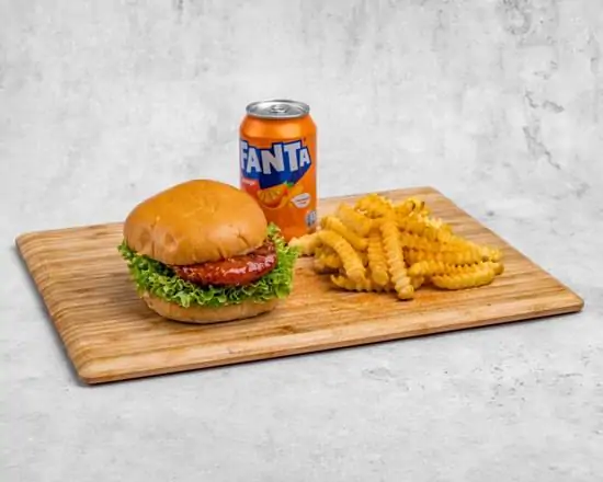 Echte FFC Buffalo Chicken Burger menu met pittige saus