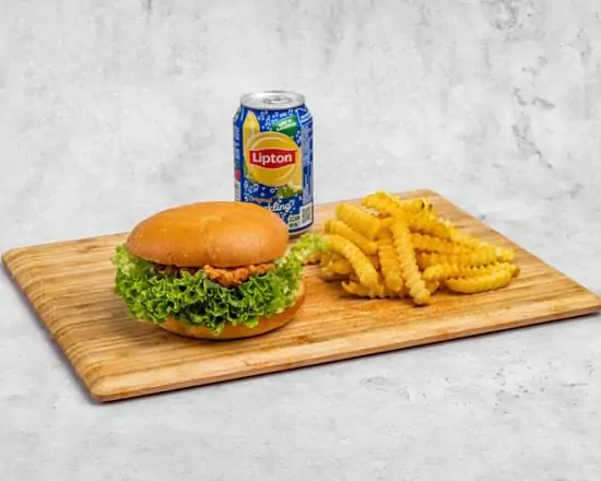 Echte FFC Chicken Burger menu met friet en drankje
